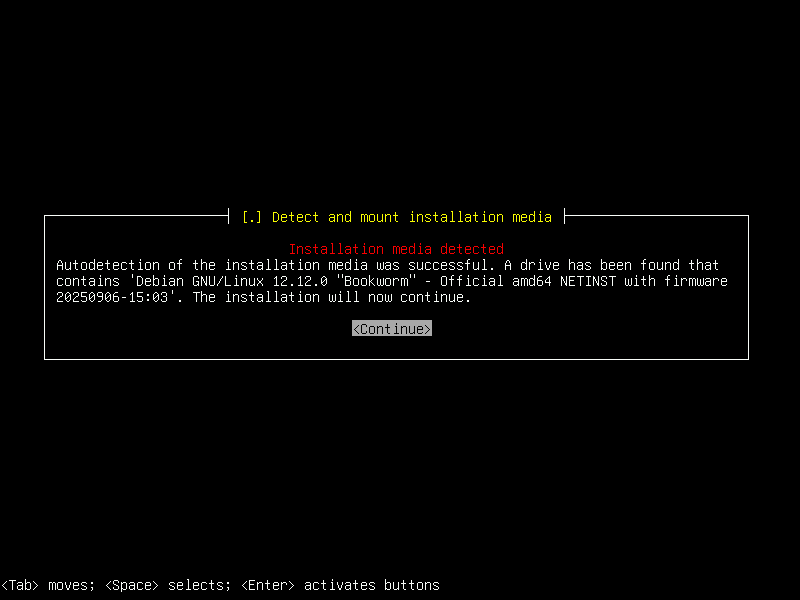 Debian 12 installation terminal screeshot