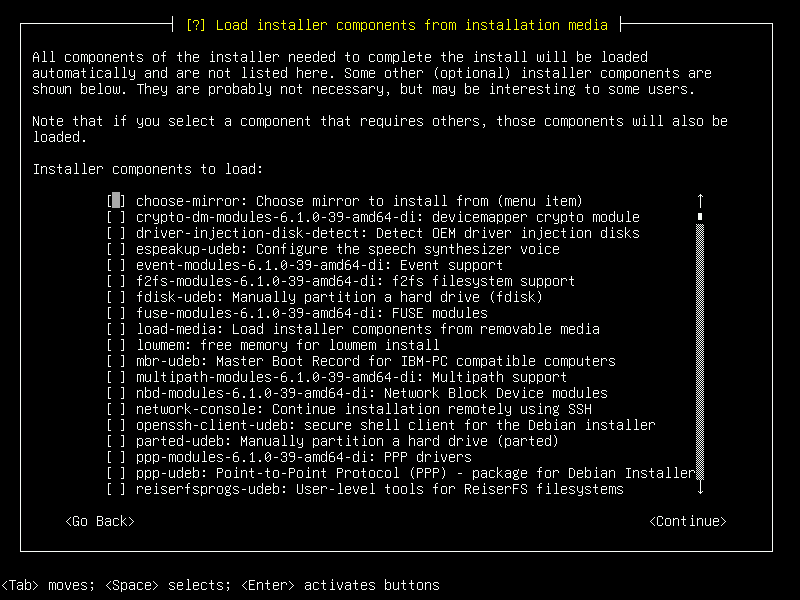 Debian 12 installation terminal screeshot