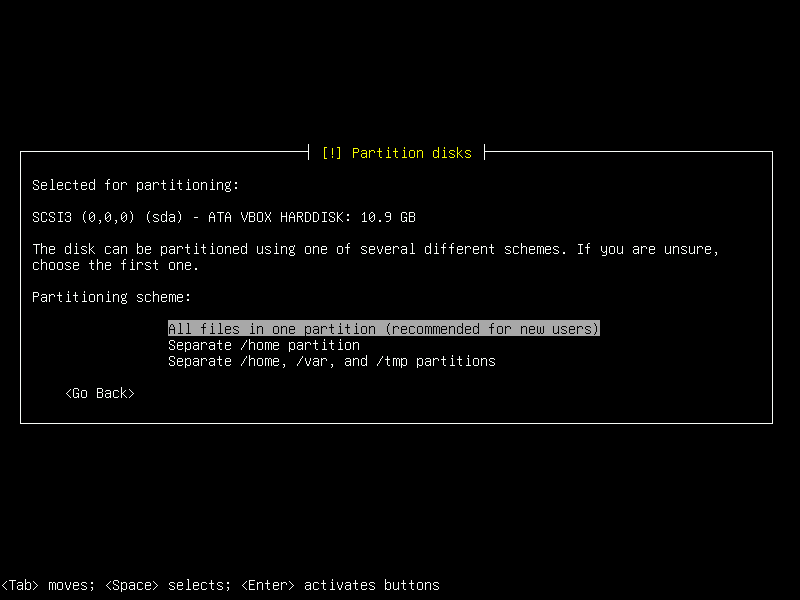 Debian 12 installation terminal screeshot