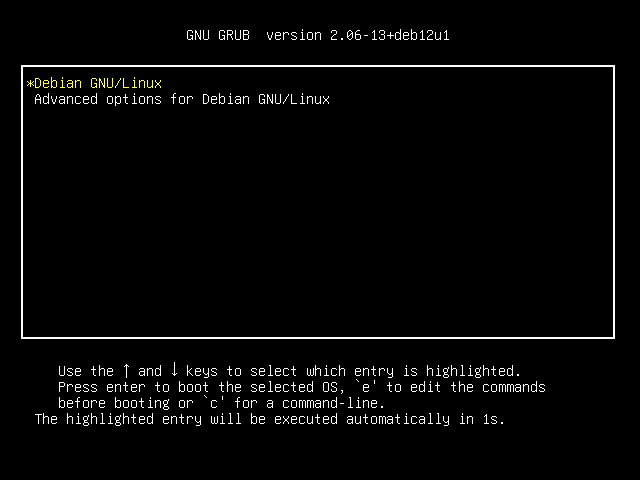 Debian 12 installation terminal screeshot