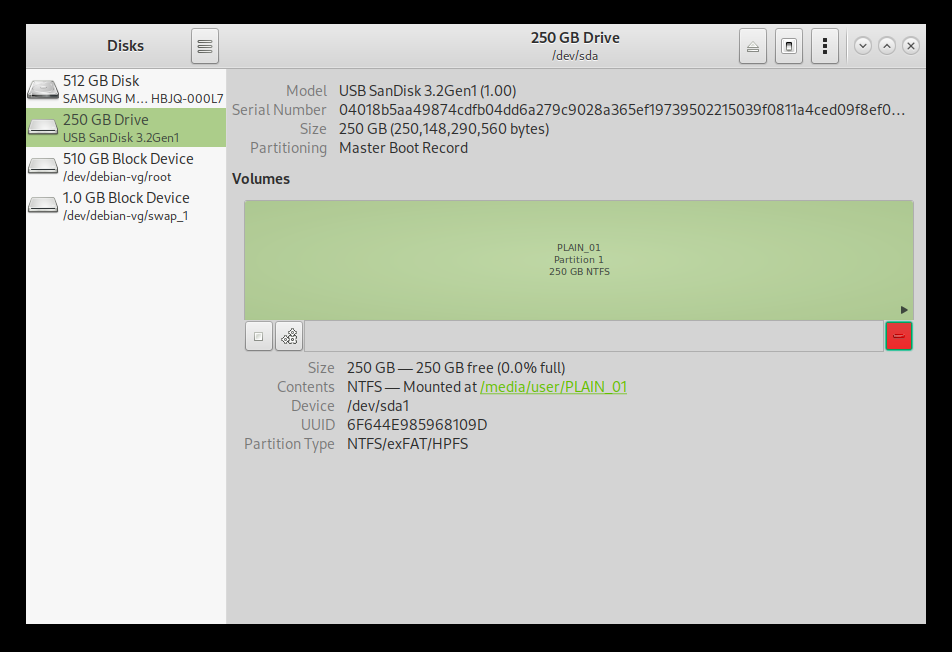 Gnome disk utility screen shot