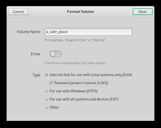 Gnome disk utility screen shot